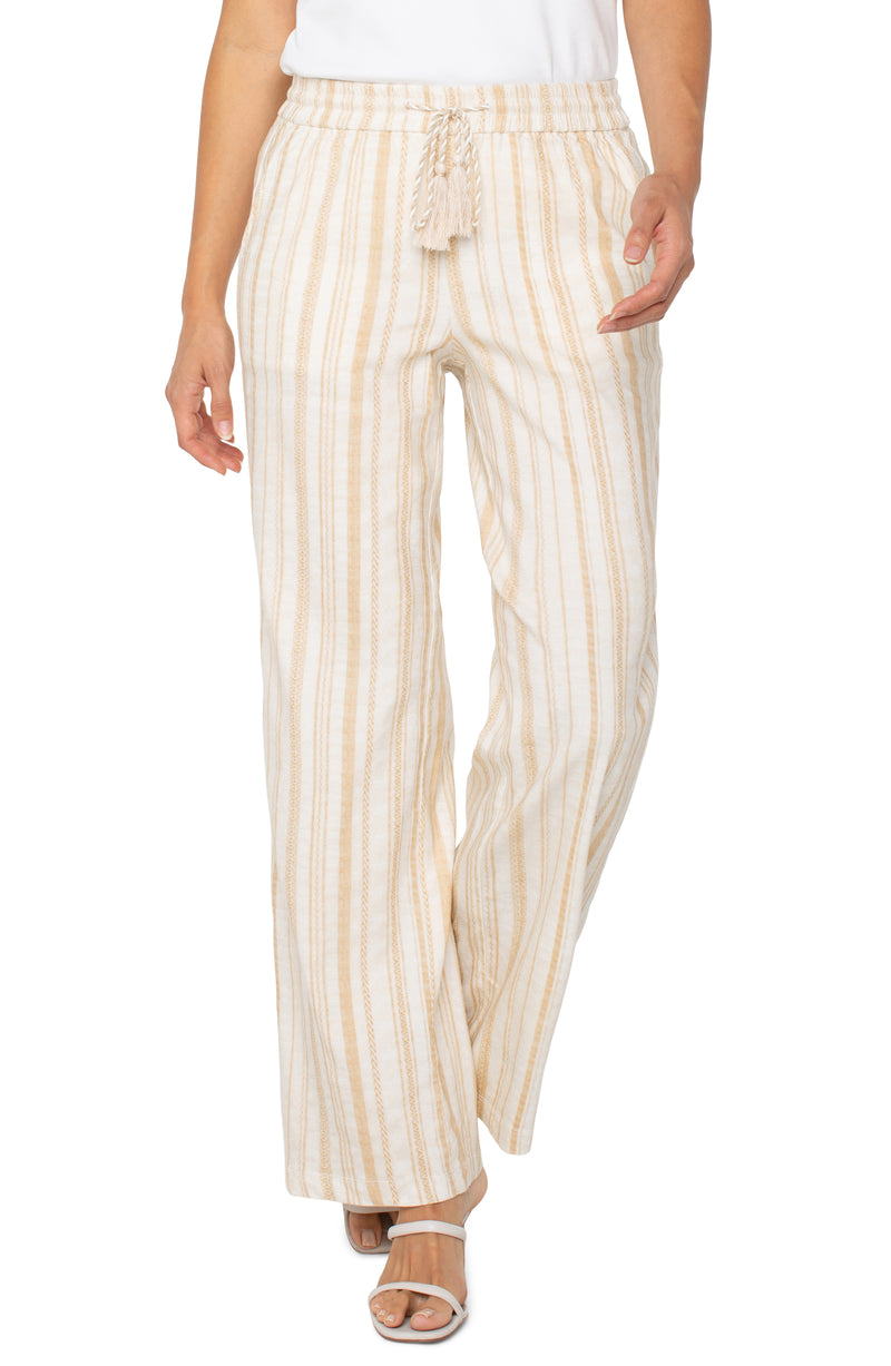 Liverpool Pull On Drawstring Wide Leg - Hazelnut Cream Stripe