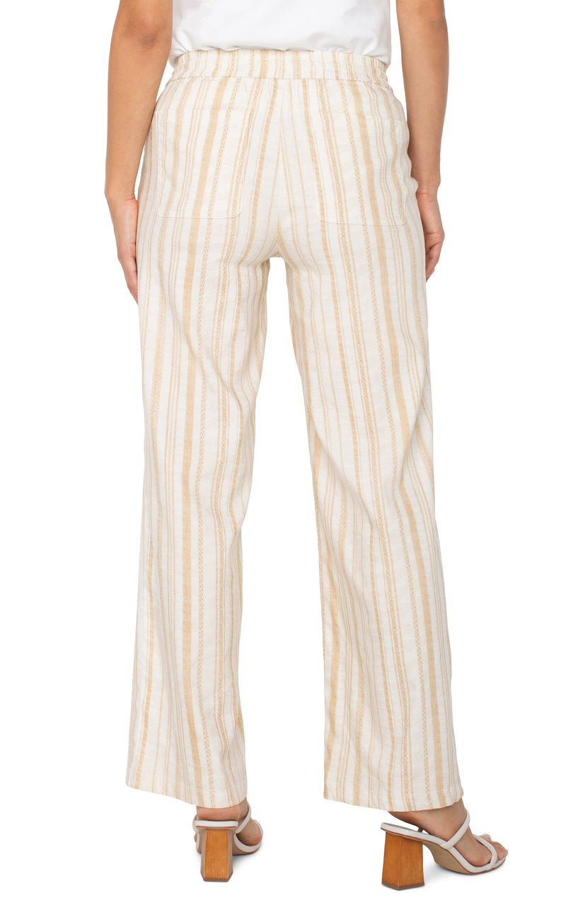 Liverpool Pull On Drawstring Wide Leg - Hazelnut Cream Stripe