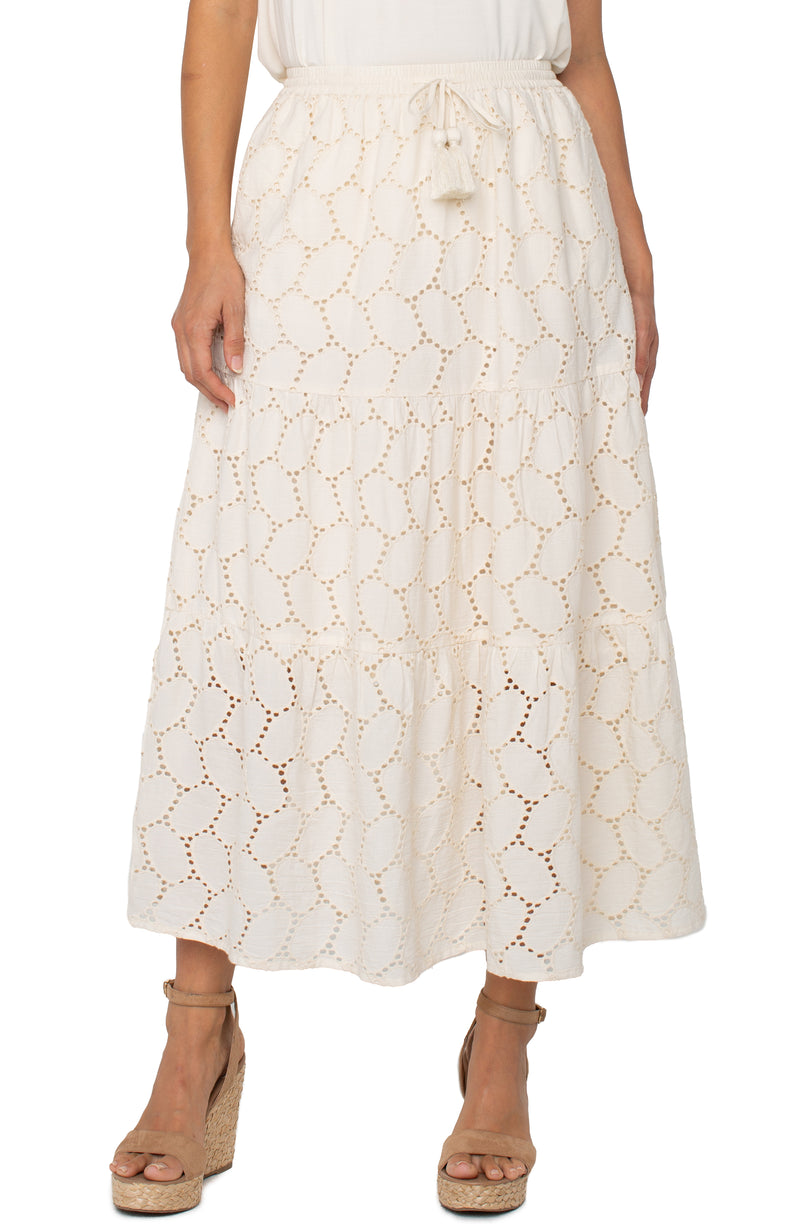 Liverpool Tiered Woven Maxi Skirt w/ Tie Waist