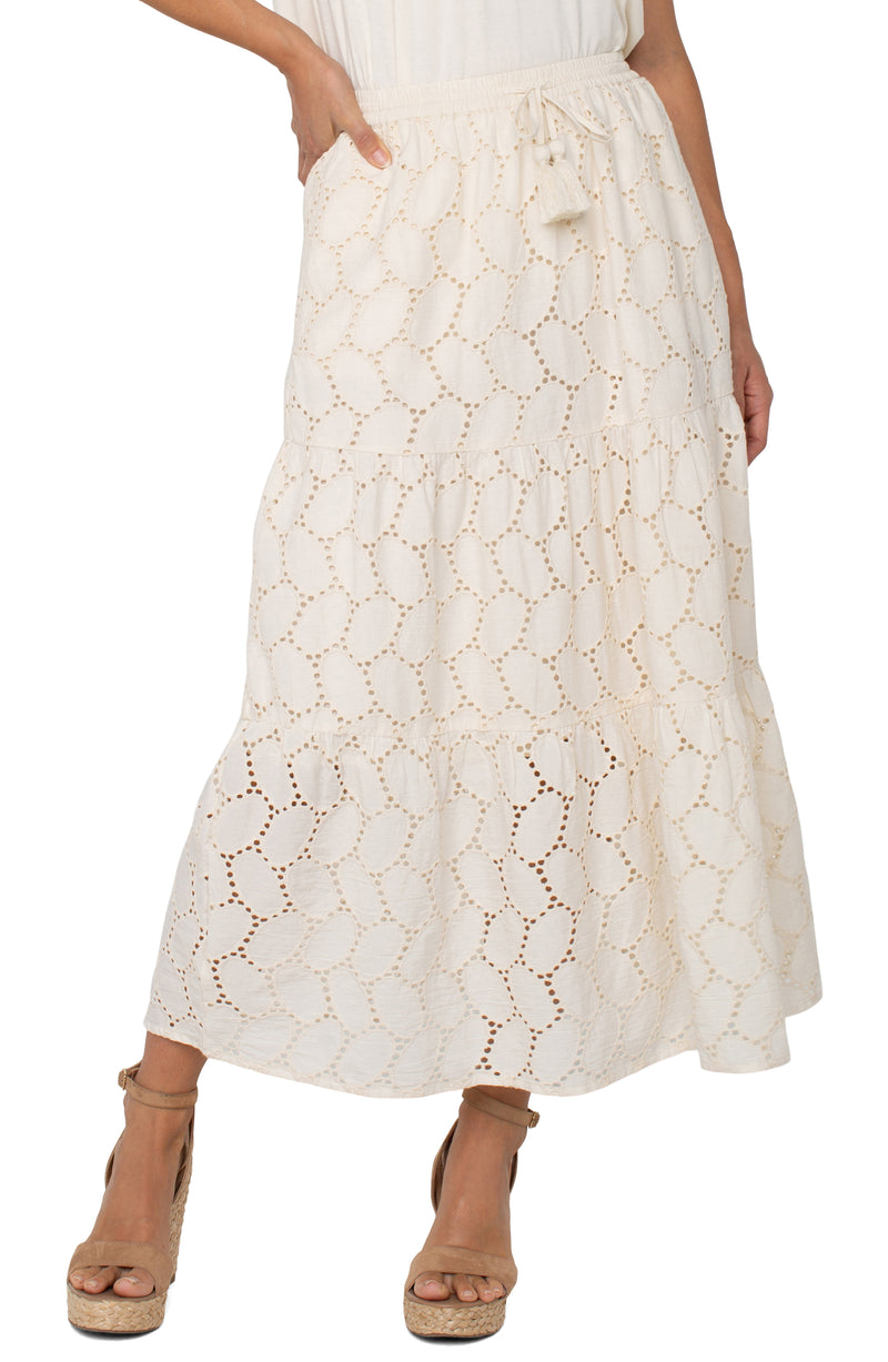 Liverpool Tiered Woven Maxi Skirt w/ Tie Waist