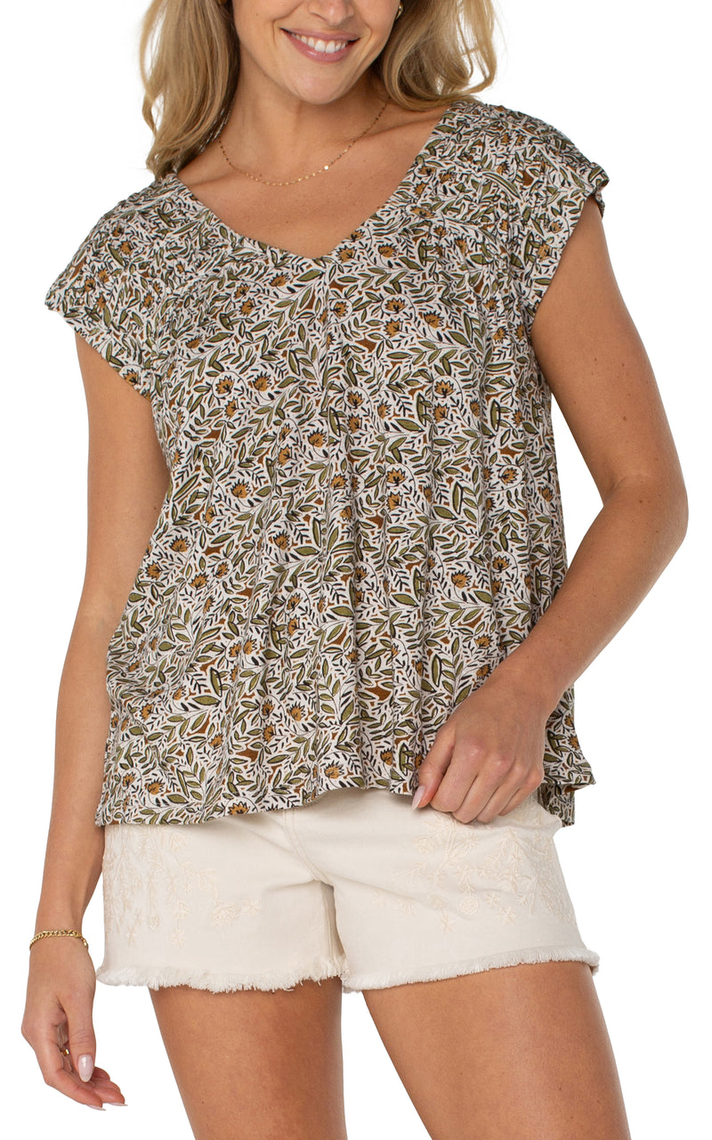 Liverpool Short Sleeve Dolman Tie Back Knit Top - Olive Leaf
