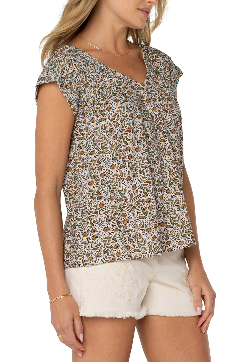 Liverpool Short Sleeve Dolman Tie Back Knit Top - Olive Leaf