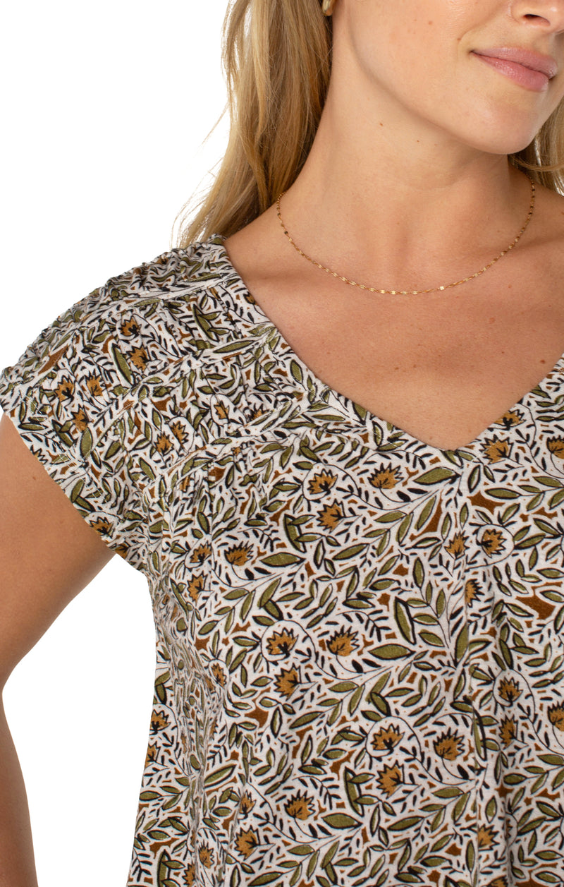 Liverpool Short Sleeve Dolman Tie Back Knit Top - Olive Leaf