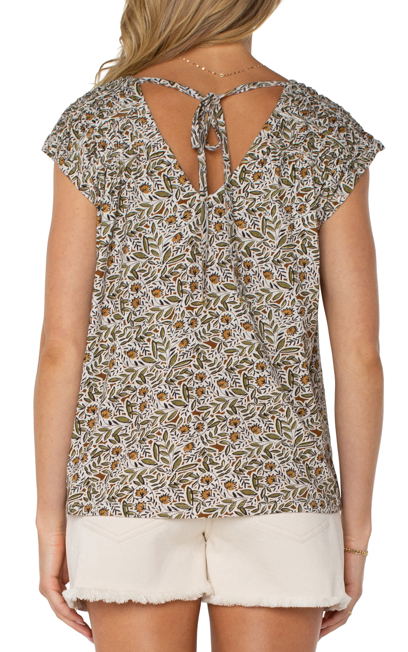 Liverpool Short Sleeve Dolman Tie Back Knit Top - Olive Leaf