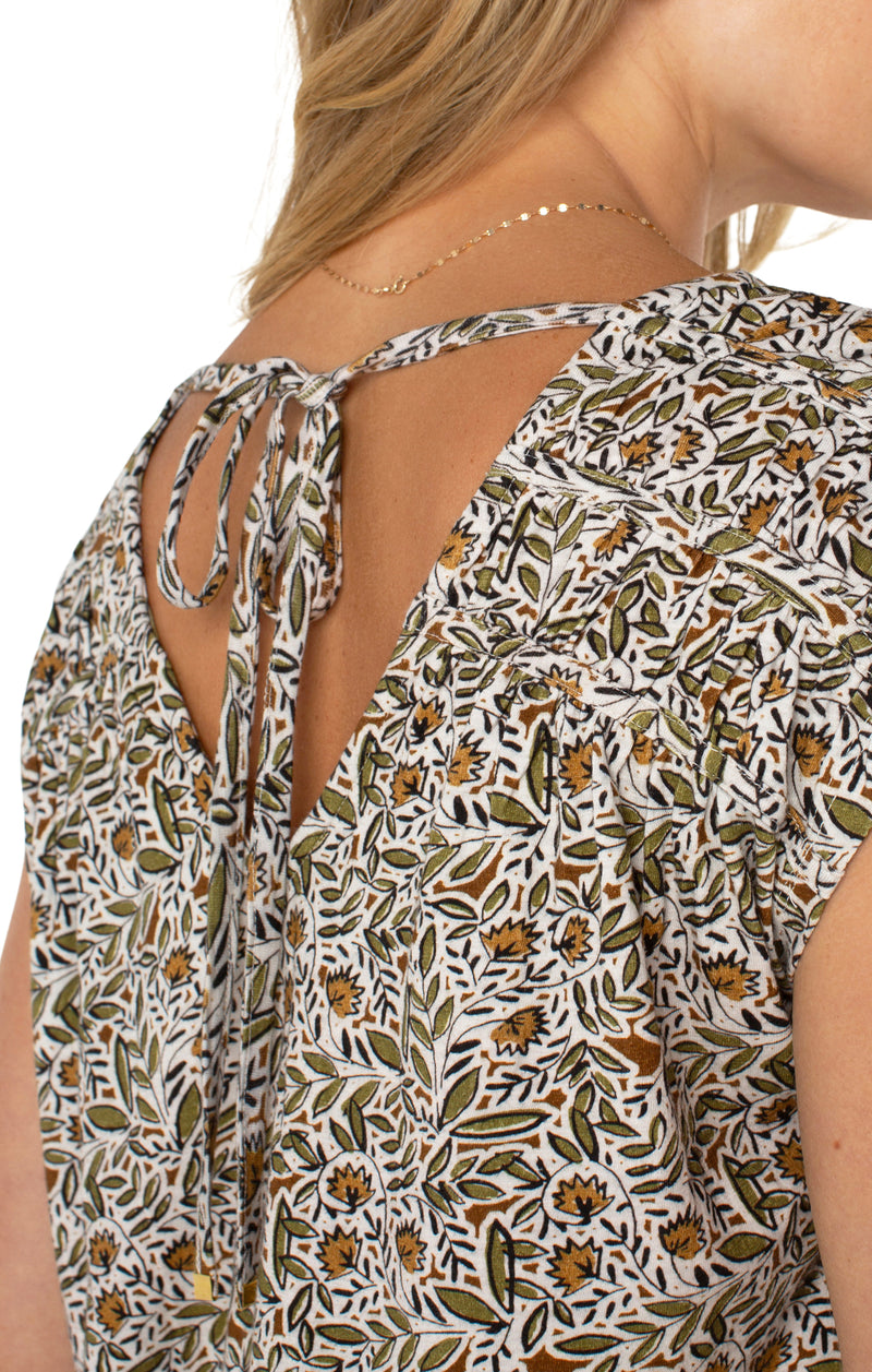 Liverpool Short Sleeve Dolman Tie Back Knit Top - Olive Leaf