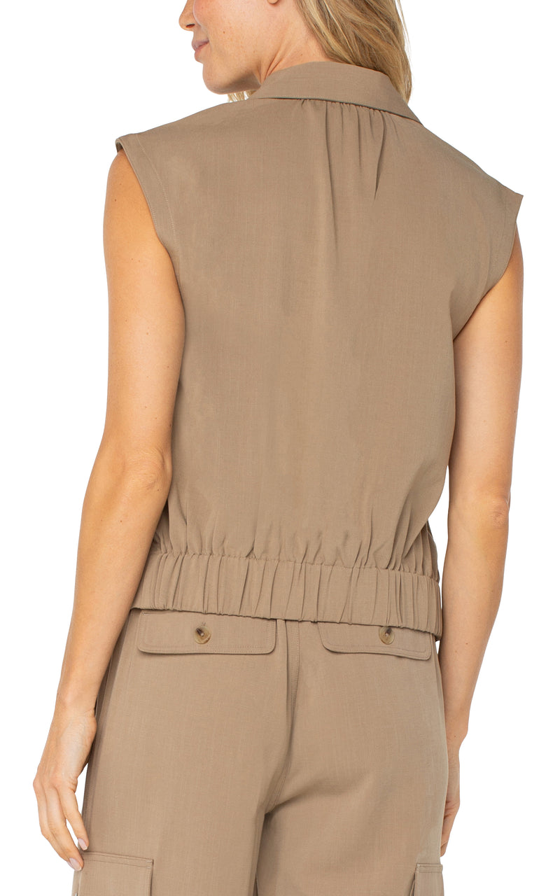 FINAL SALE Liverpool Sleeveless Cropped Shirt w/ Elastic at Waist - Palo Santo