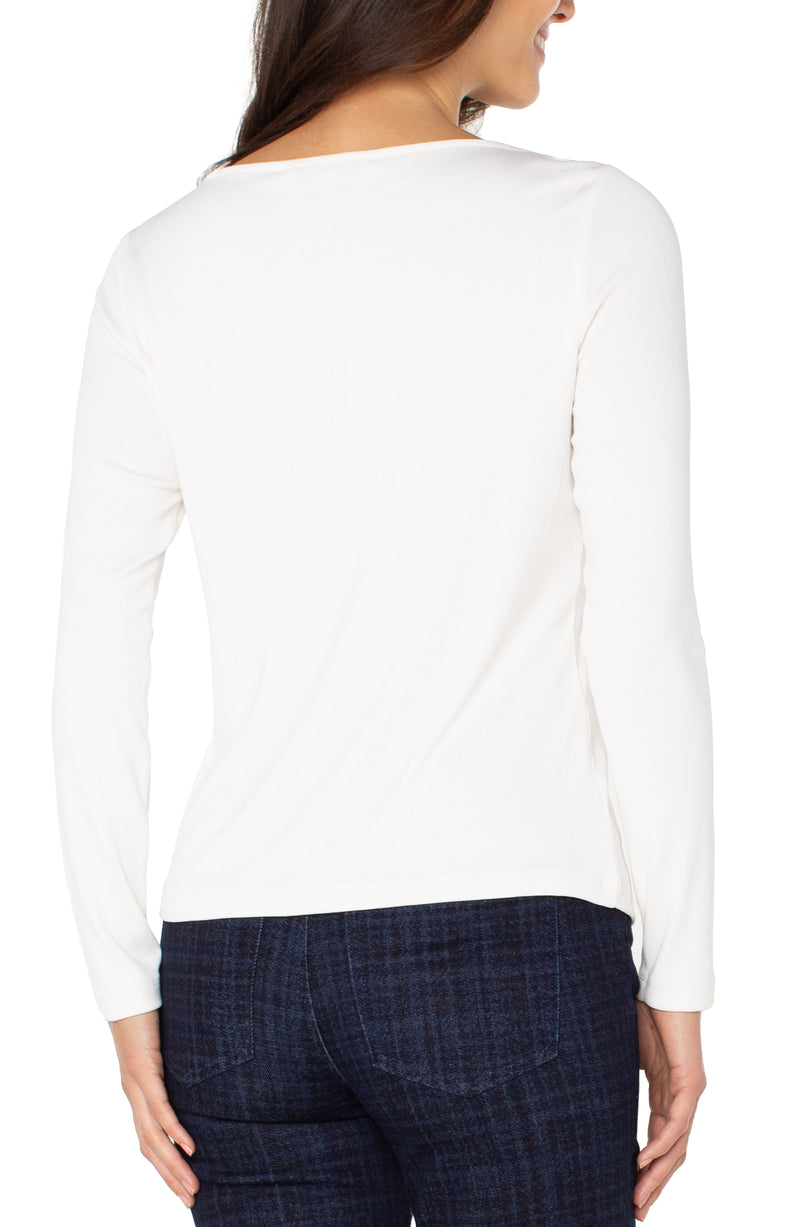 Liverpool Long Sleeve Boat Neck Knit Top - Washed Cream