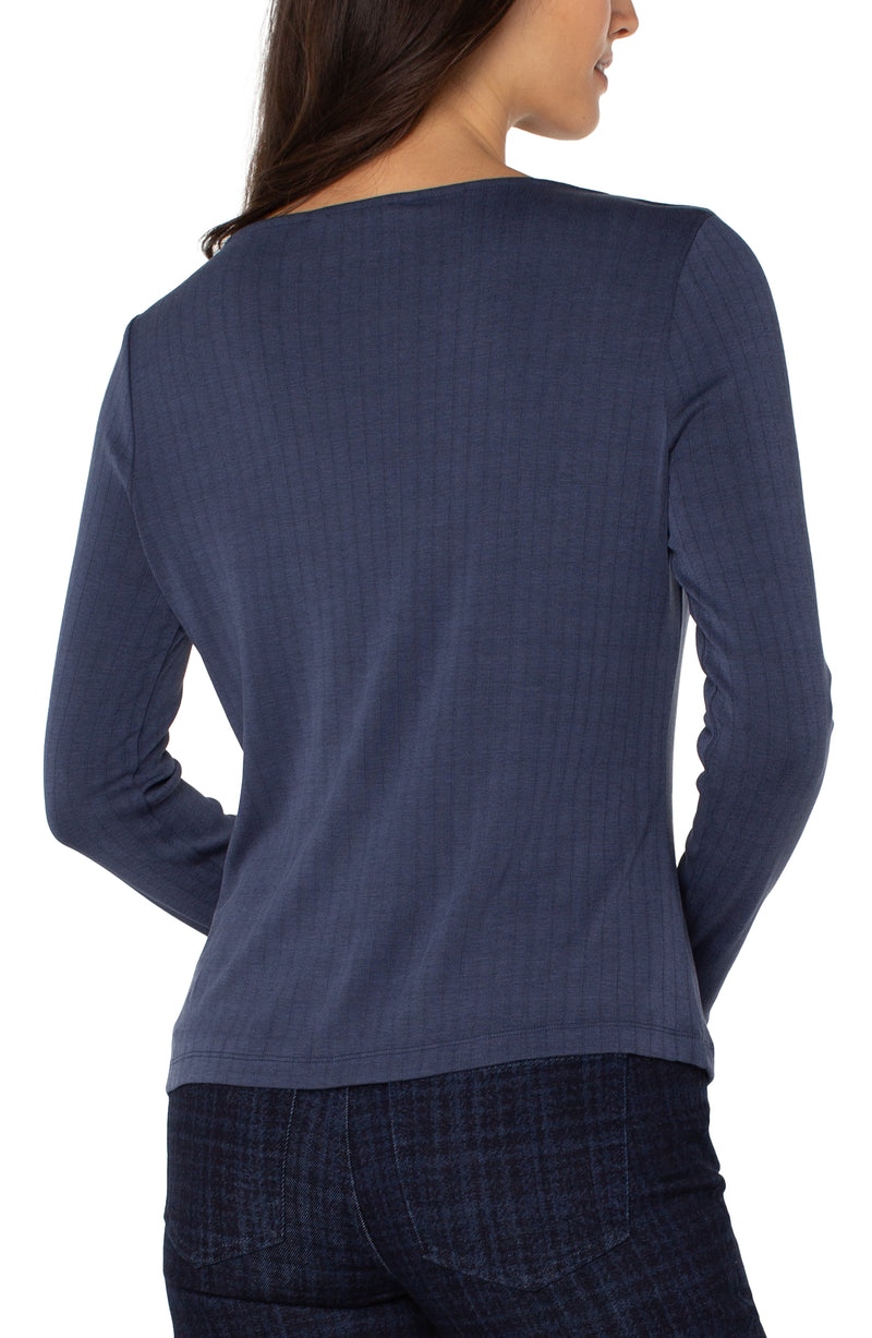Liverpool Long Sleeve Boat Neck Knit Top - Washed Navy