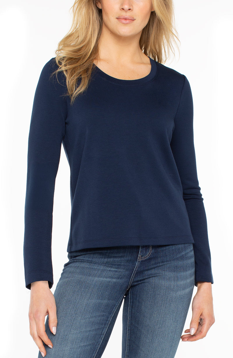 Liverpool Long Sleeve Scoop Neck Knit Top - Dark Navy
