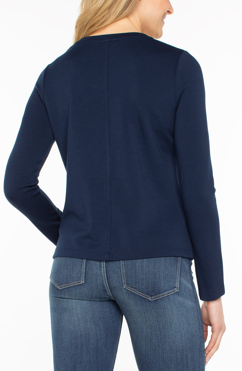 Liverpool Long Sleeve Scoop Neck Knit Top - Dark Navy
