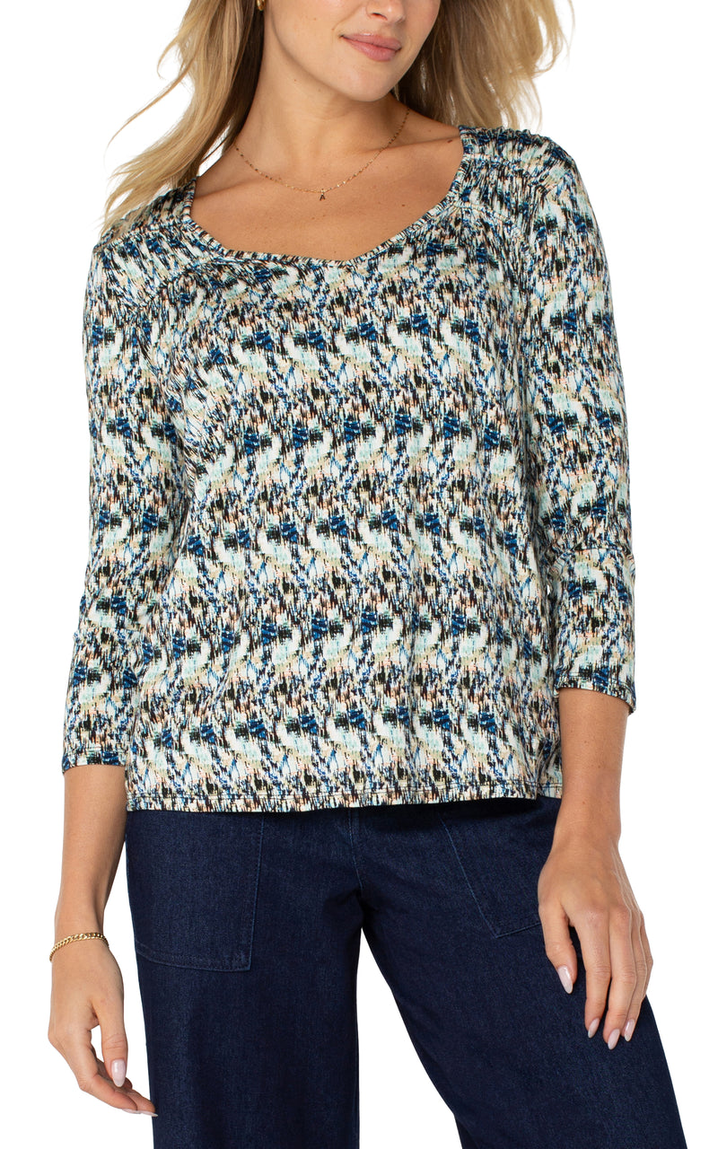 Liverpool Long Sleeve Knit Top - Blue Multi