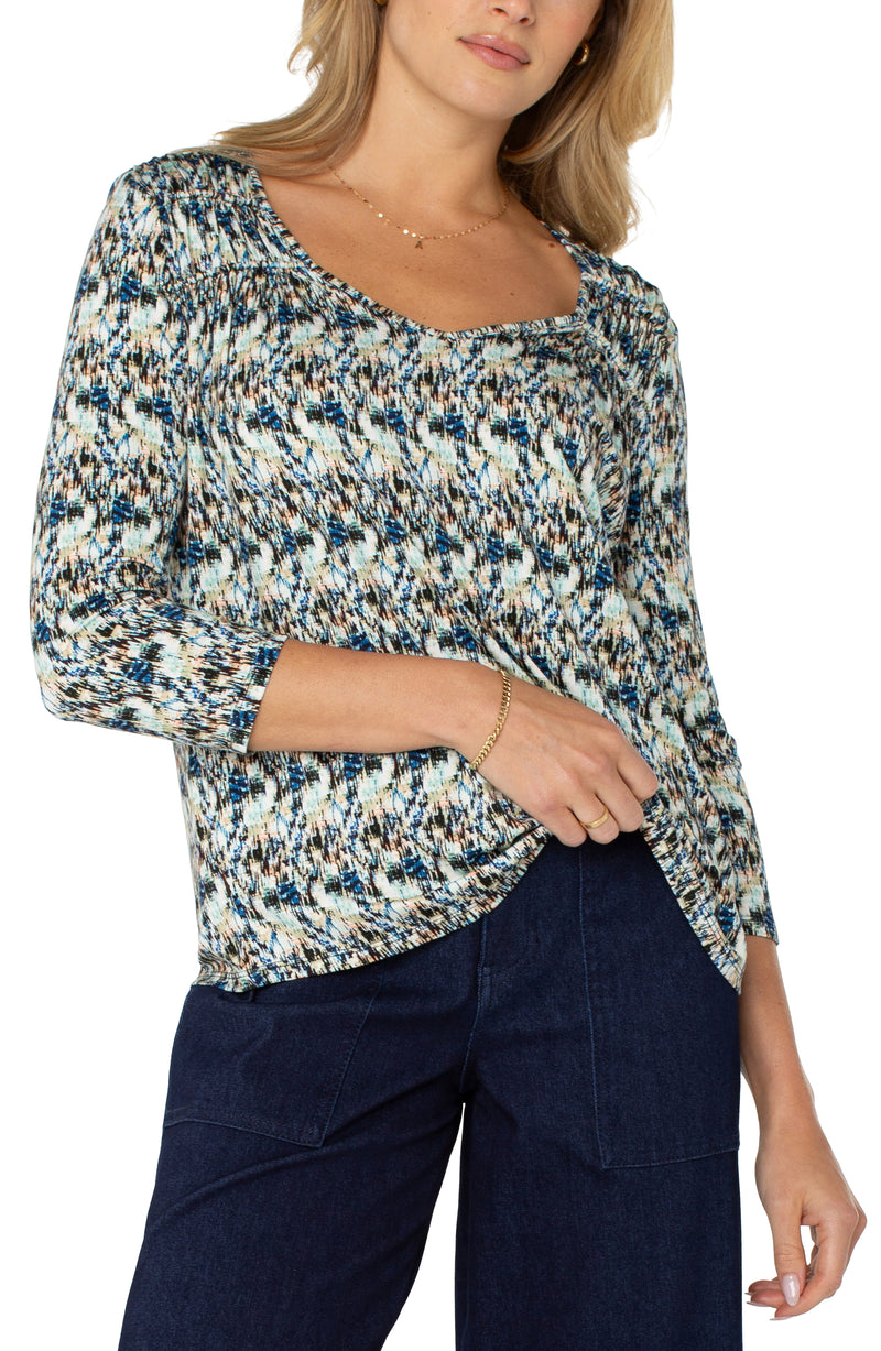 Liverpool Long Sleeve Knit Top - Blue Multi