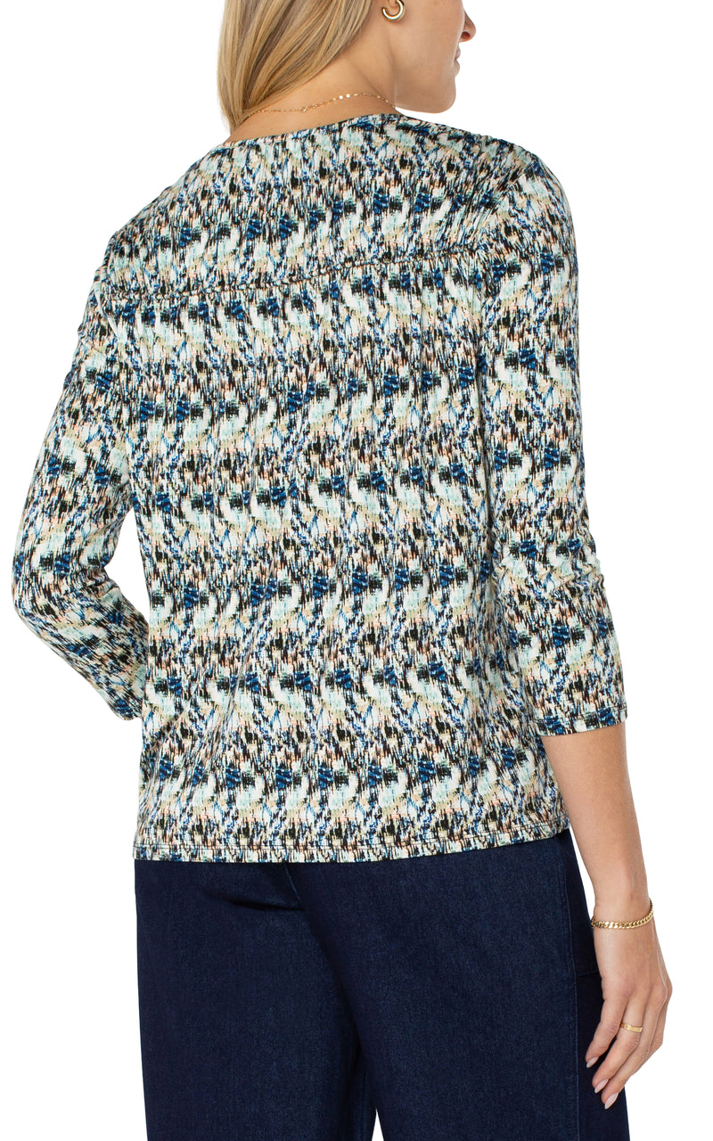 Liverpool Long Sleeve Knit Top - Blue Multi