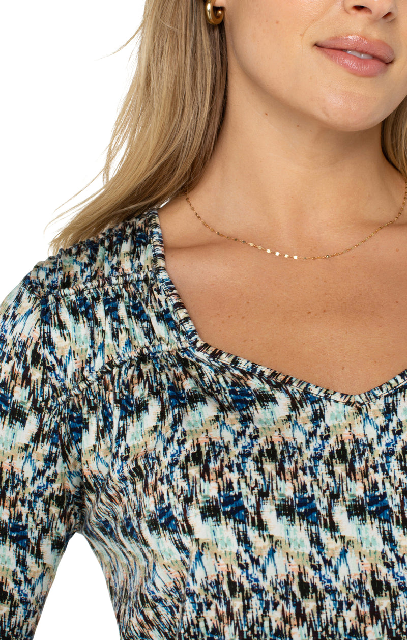 Liverpool Long Sleeve Knit Top - Blue Multi