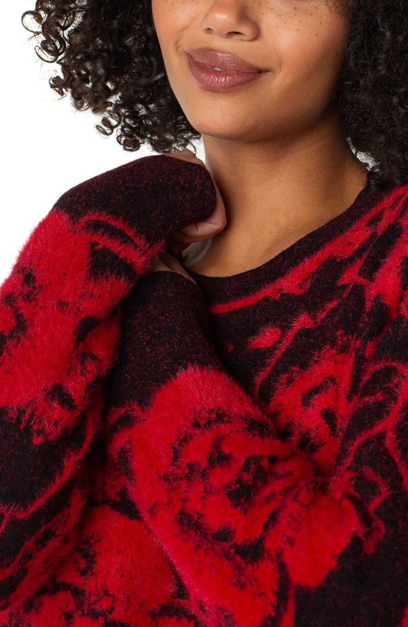 Liverpool Long Sleeve Crew Neck Sweater - Black Red Floral