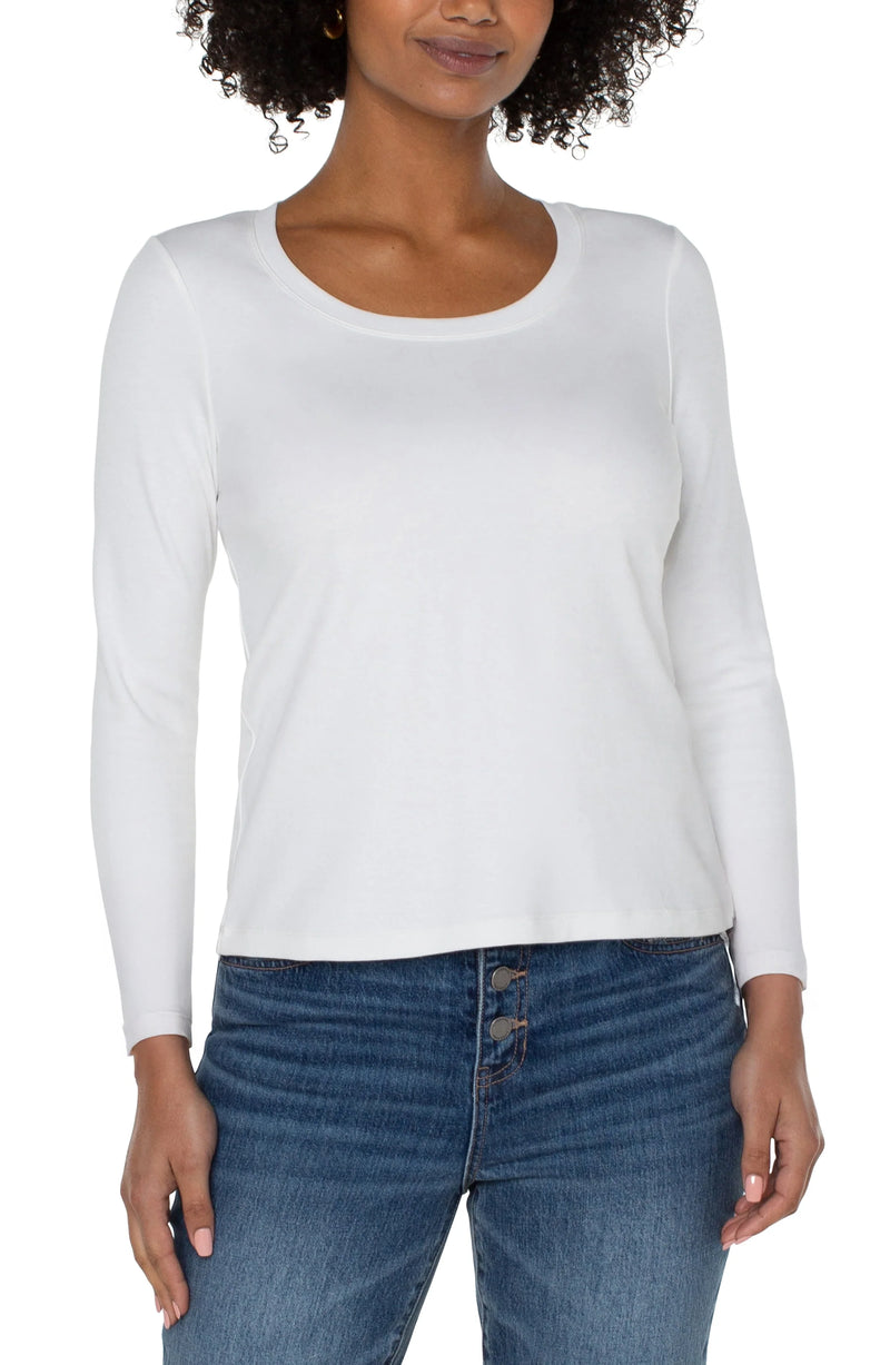Liverpool Long Sleeve Scoop Neck Knit Top - Snow