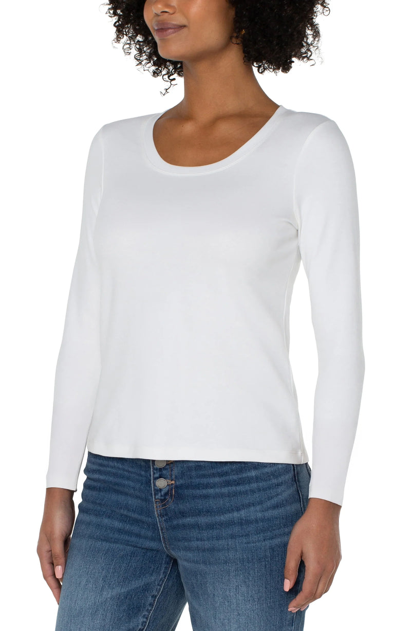 Liverpool Long Sleeve Scoop Neck Knit Top - Snow