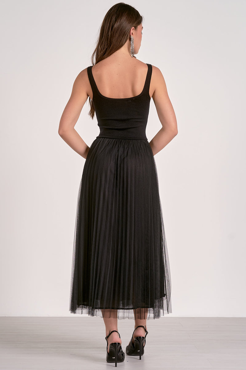 Tulle Holiday Midi Tank Dress in Black