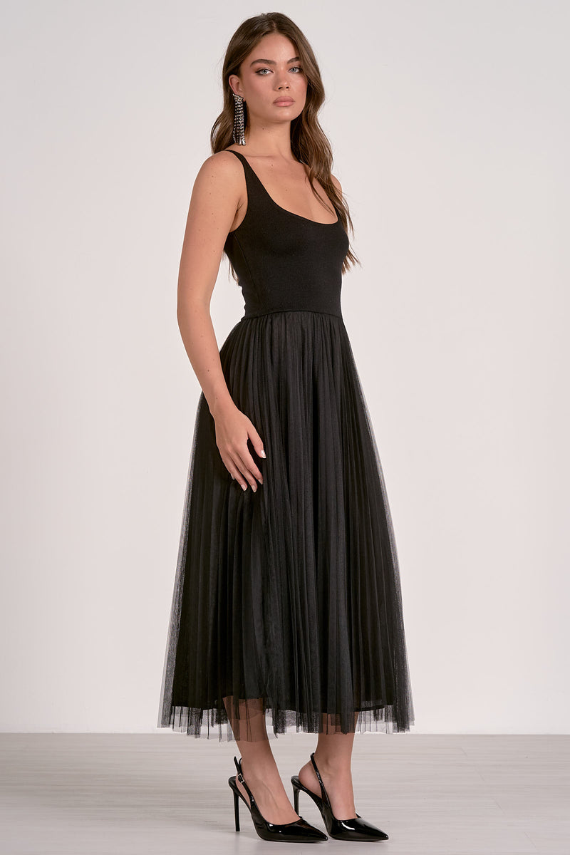 Tulle Holiday Midi Tank Dress in Black
