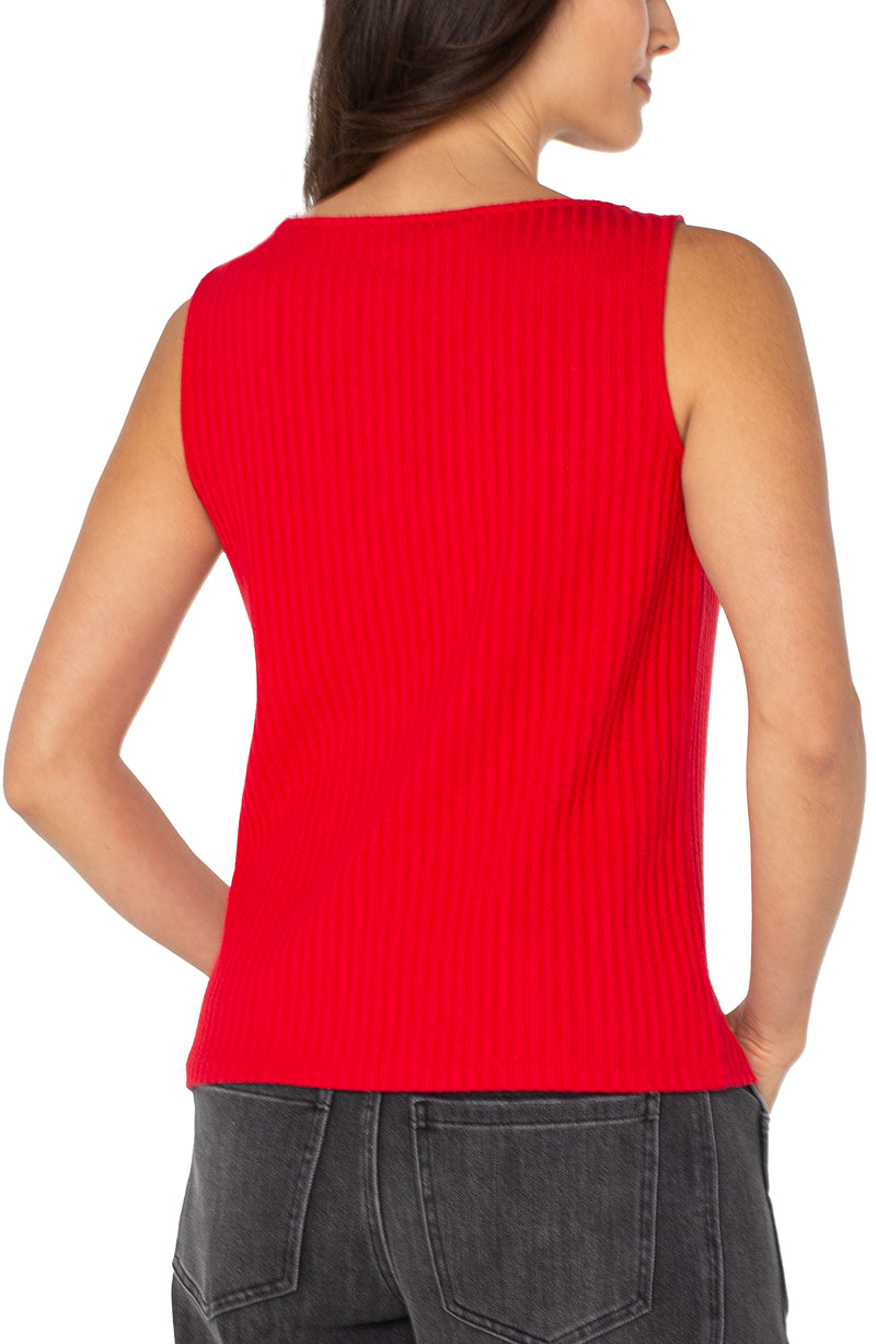 Liverpool Sleeveless Boat Neck Rib Knit Top - Tango Red