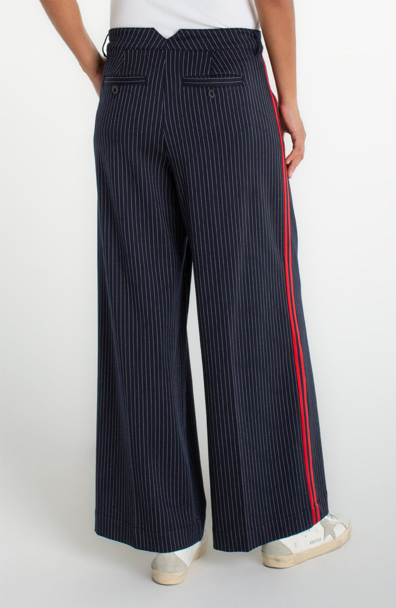 Liverpool Wide Leg Pleated Trouser w/ Side Stripe 30" -  Deep Midnight Stripe