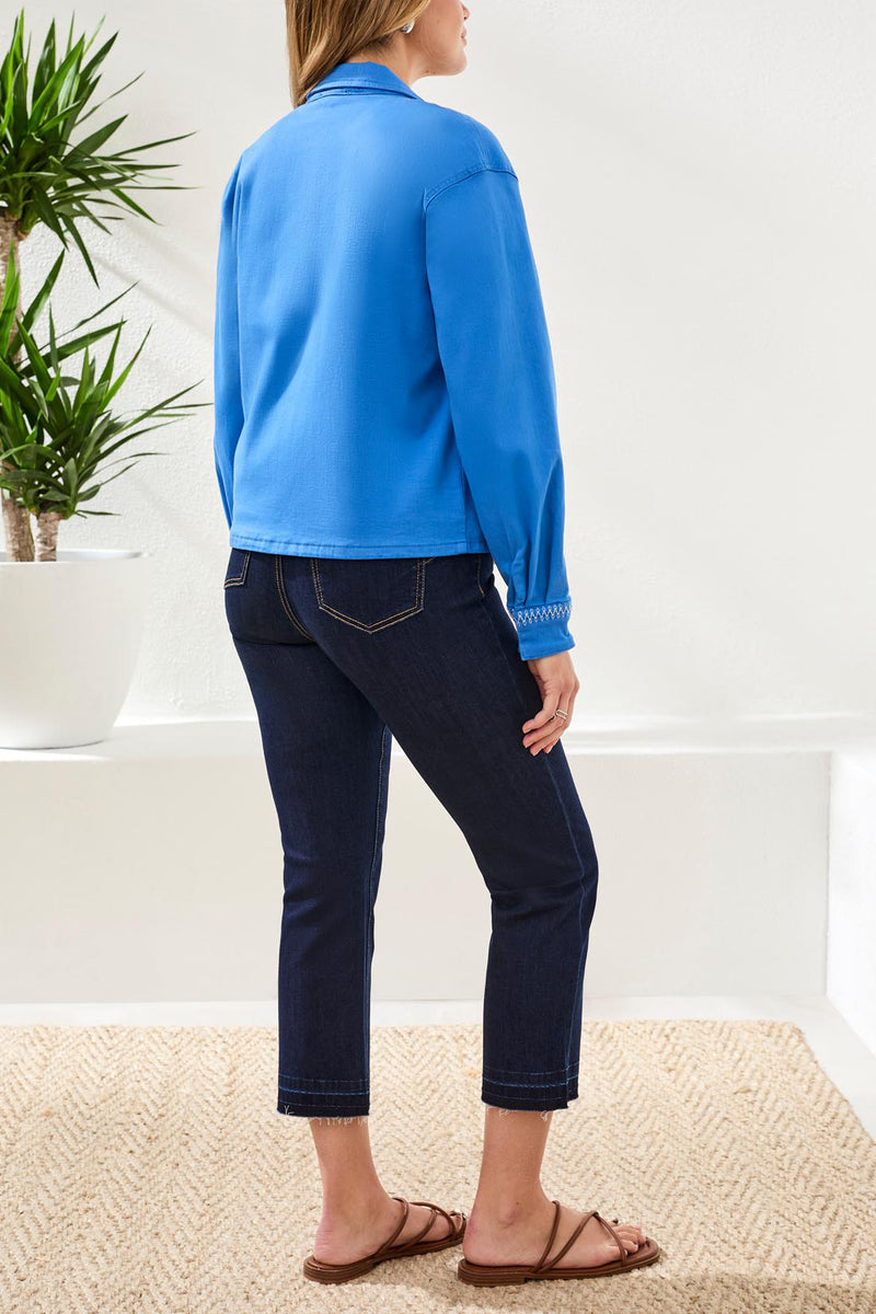 Tribal Hidden Snap Front Stretch Denim Jacket - Royal