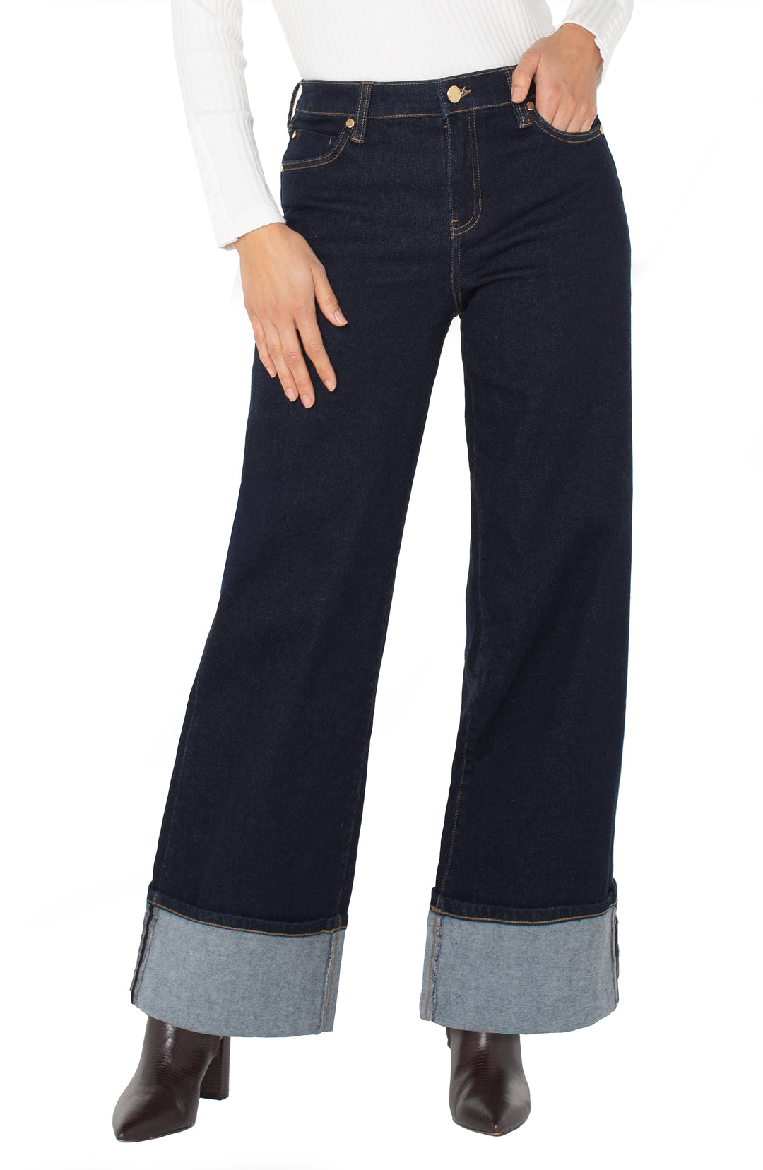 Liverpool Morgan Cuffed Wide Leg - Indigo Rinse