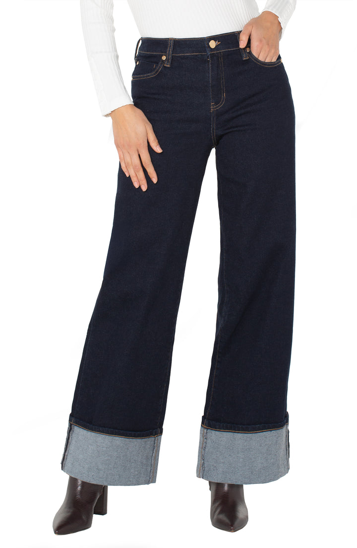 Liverpool Morgan Cuffed Wide Leg - Indigo Rinse