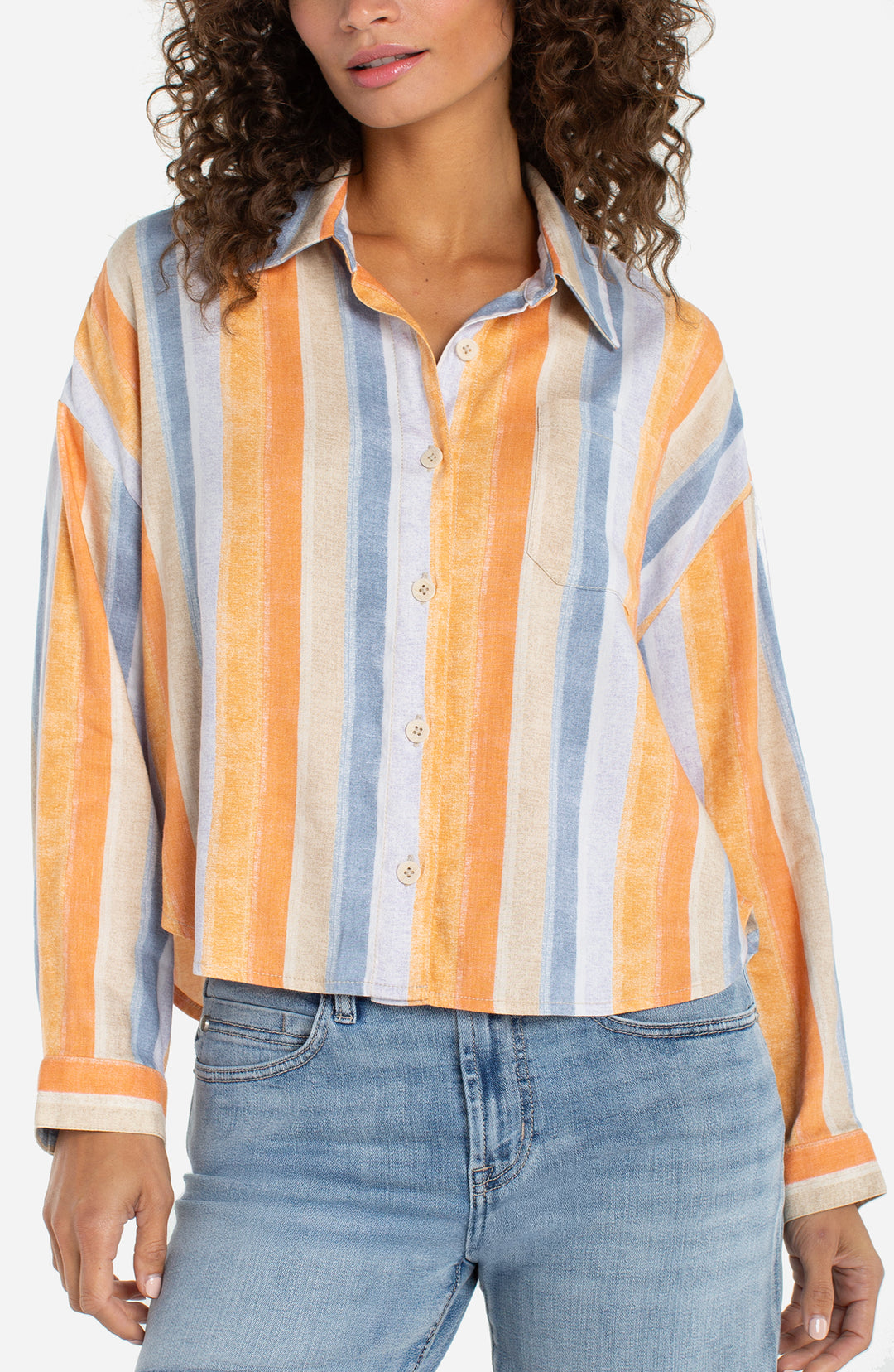Liverpool Long Sleeve Relaxed Button Down - Multi Stripe