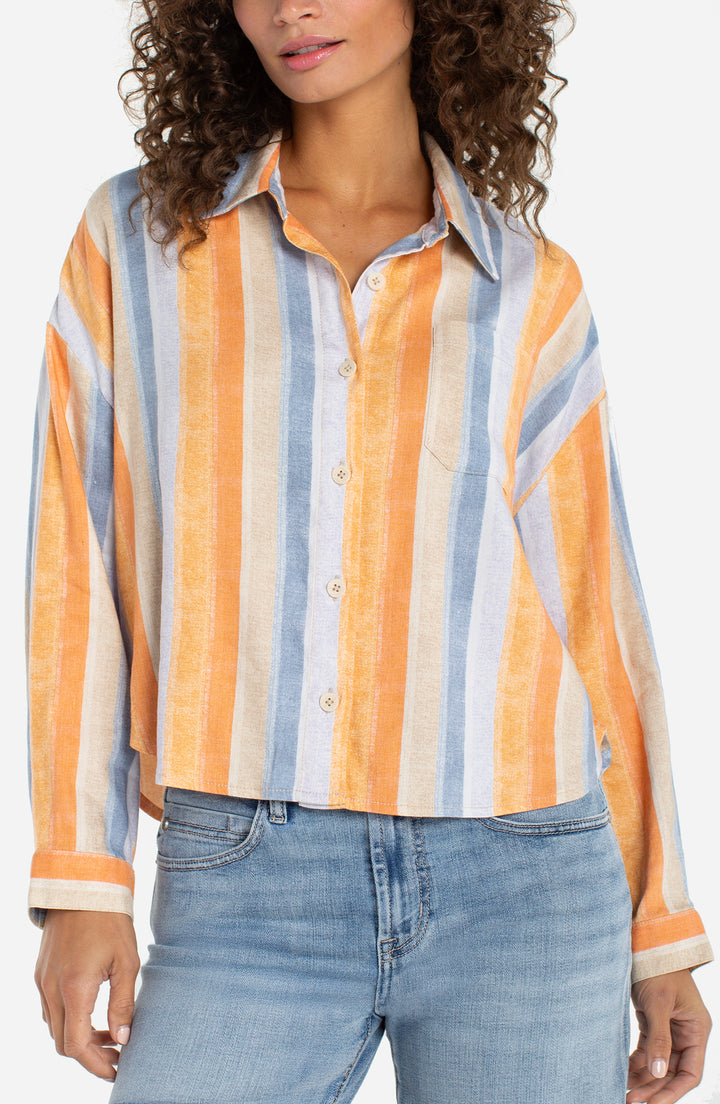 Liverpool Long Sleeve Relaxed Button Down - Multi Stripe