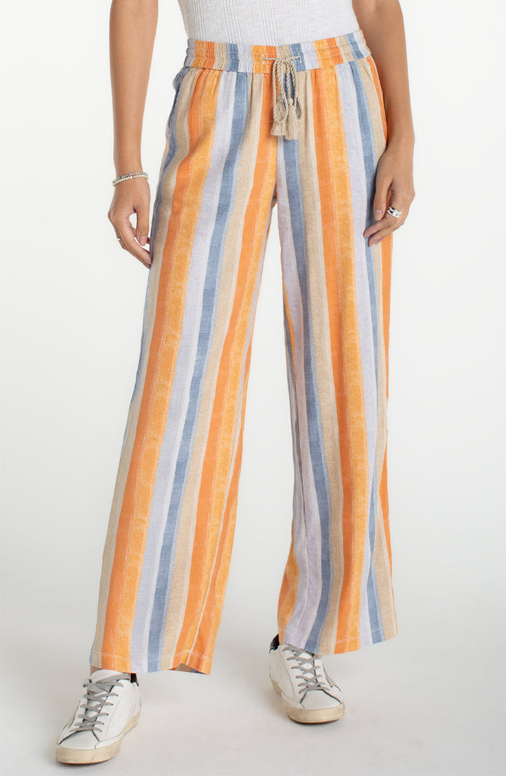 Liverpool Pull On Drawstring Wide Leg - Multi Stripe
