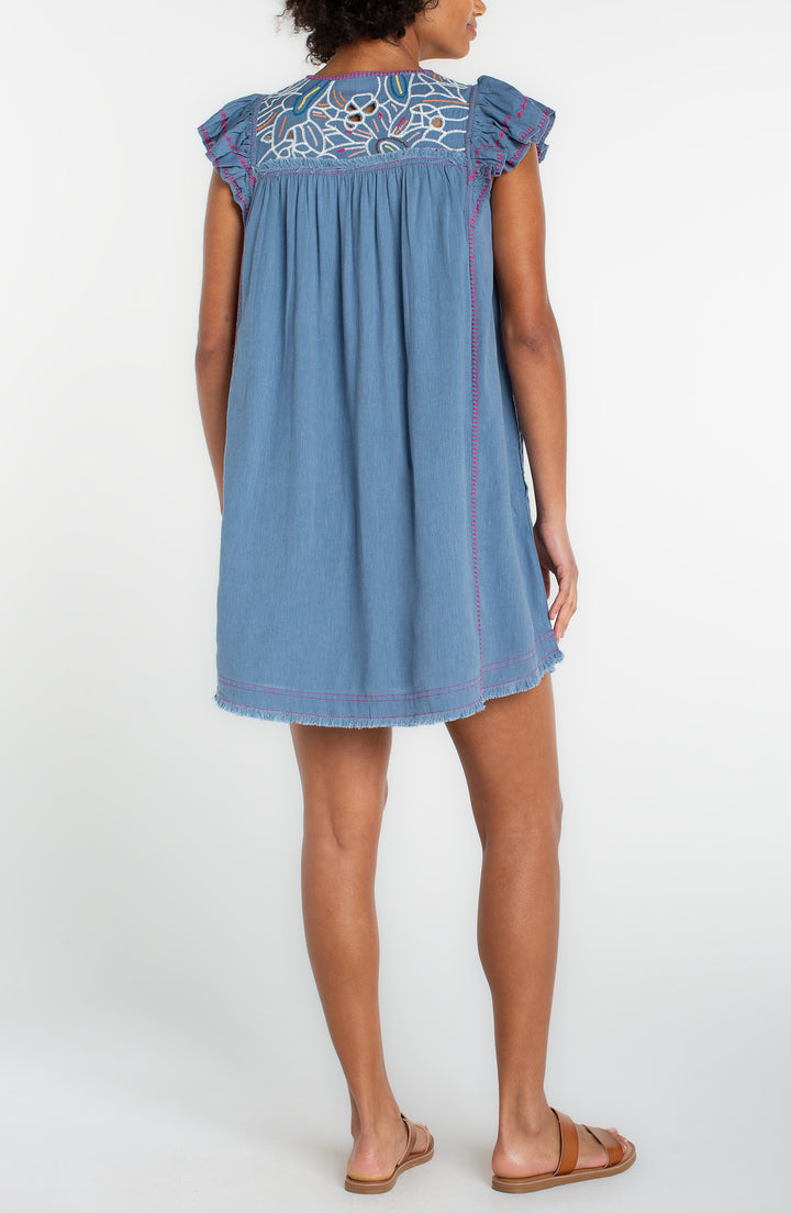 Liverpool Flutter Sleeve V-Neck Dress - Slate