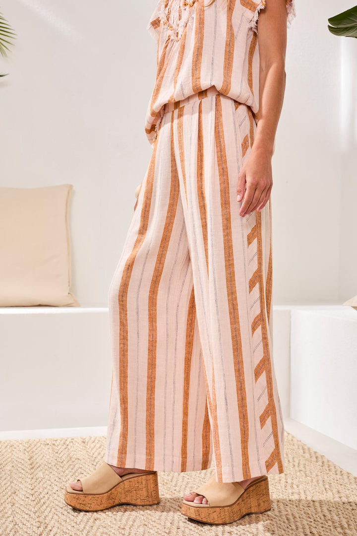 Tribal Pull-On Flowy Wide-Leg Pants With Pockets - Sahara Beige