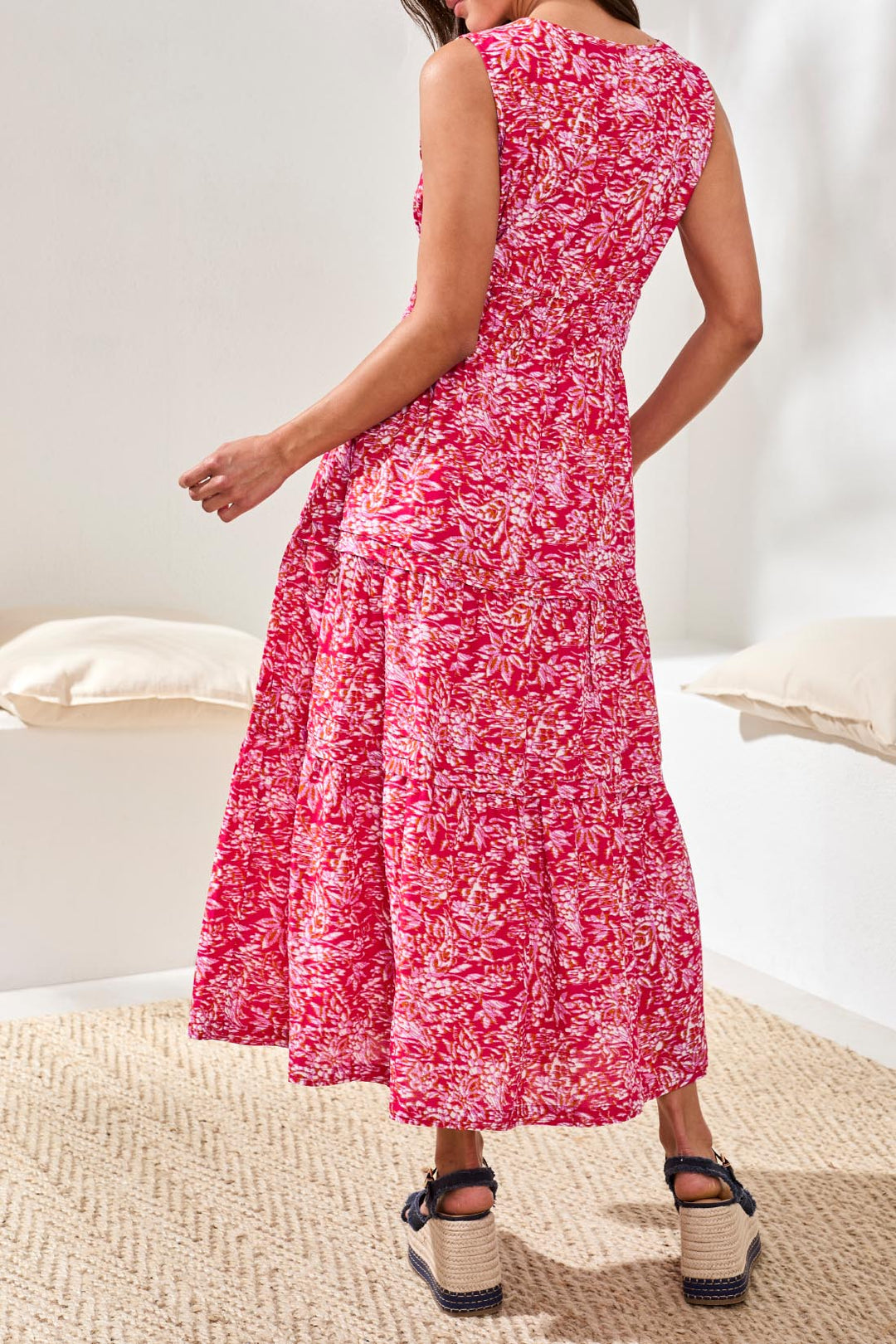 Tribal Lined Poplin Maxi Dress With Drawcord Waist Gardenia