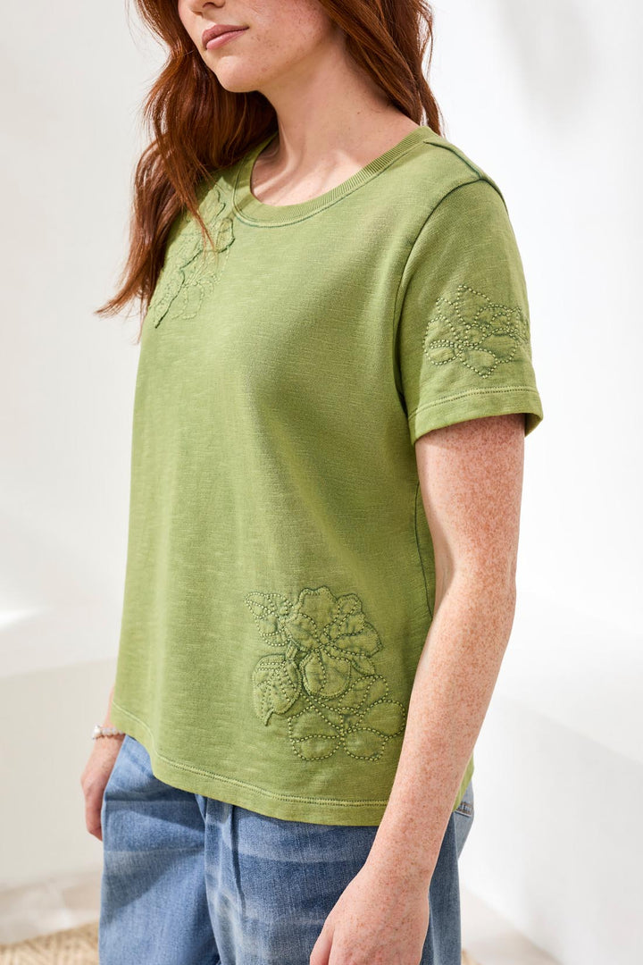 Tribal Crew Neck Short Sleeve Tee With Embroidered Patchwork Kiwi Zest