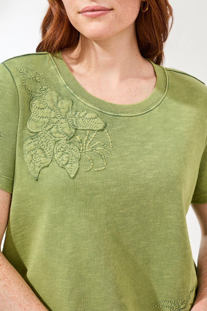Tribal Crew Neck Short Sleeve Tee With Embroidered Patchwork Kiwi Zest