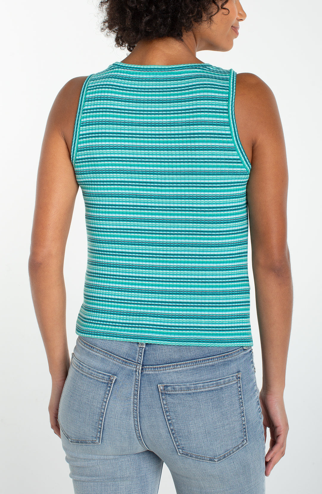 Liverpool Sleeveless Twist Front Knit Top Lagoon Teal Multi