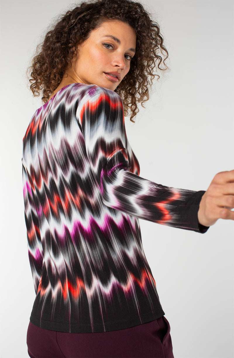 Liverpool Long Sleeve Boat Neck Knit Top - Multi Wavy Stripe