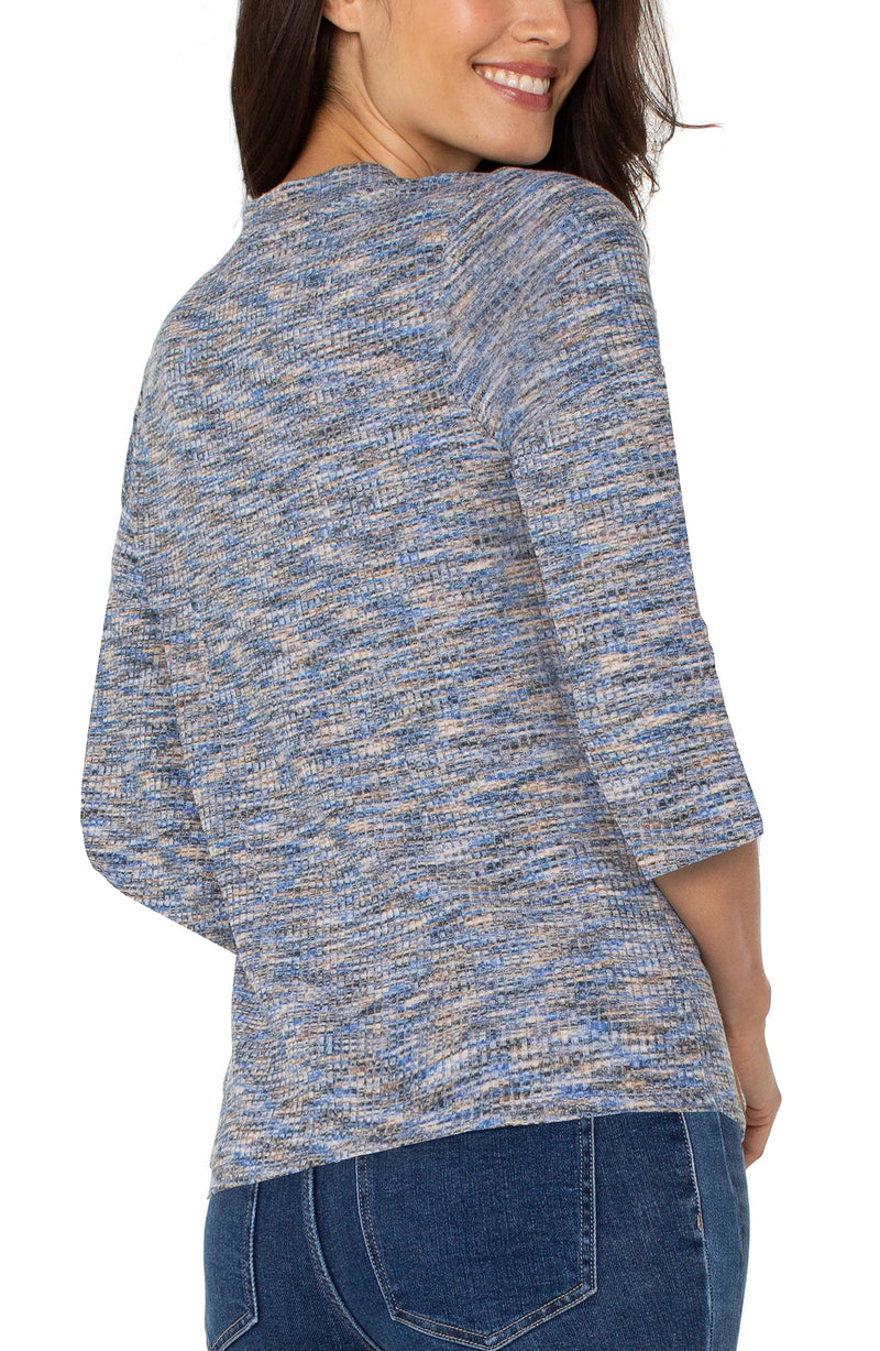Liverpool 3/4 Sleeve V-Neck Knit Tee - Blue Spacedye
