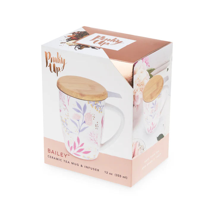 PINKY UP BAILEY: BOTANICAL BLISS CERAMIC TEA MUG & INFUSER