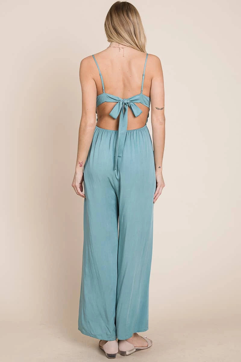 FINAL SALE Open Front Soft Cami Jumpsuit - Aqua