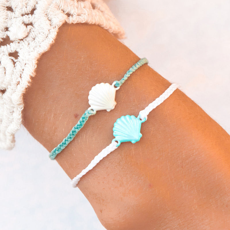 Pura Vida Iridescent Blue Shell Charm Bracelet - White Cord