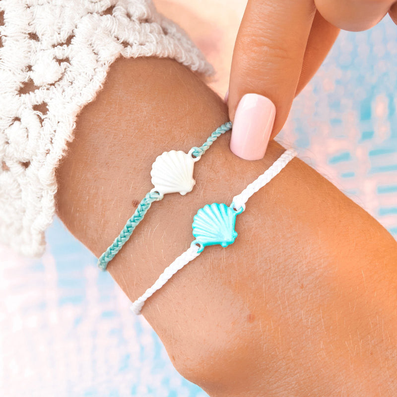 Pura Vida Iridescent Blue Shell Charm Bracelet - White Cord