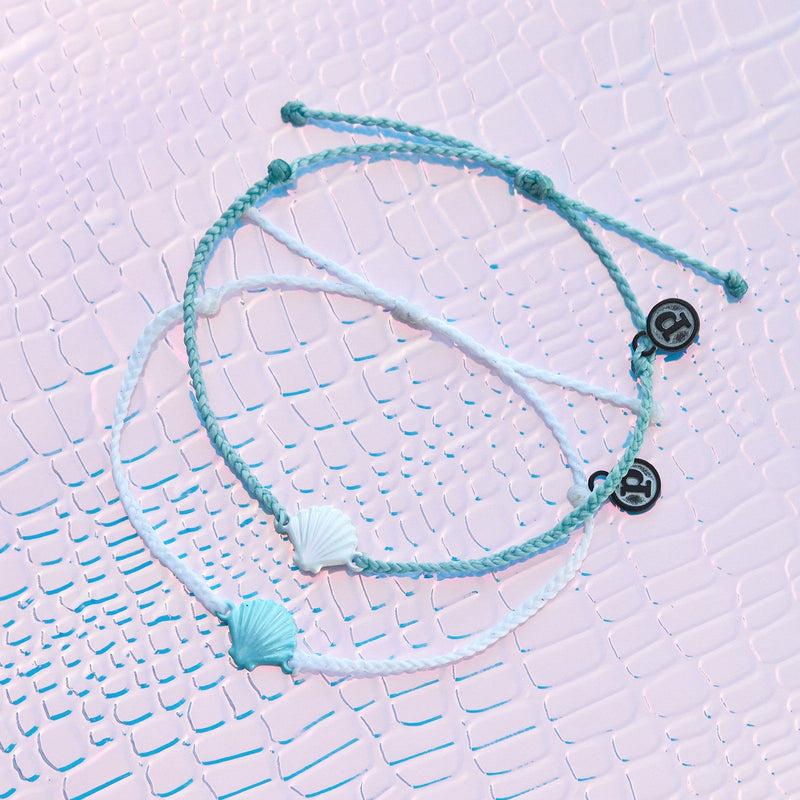 Pura Vida Iridescent Blue Shell Charm Bracelet - White Cord