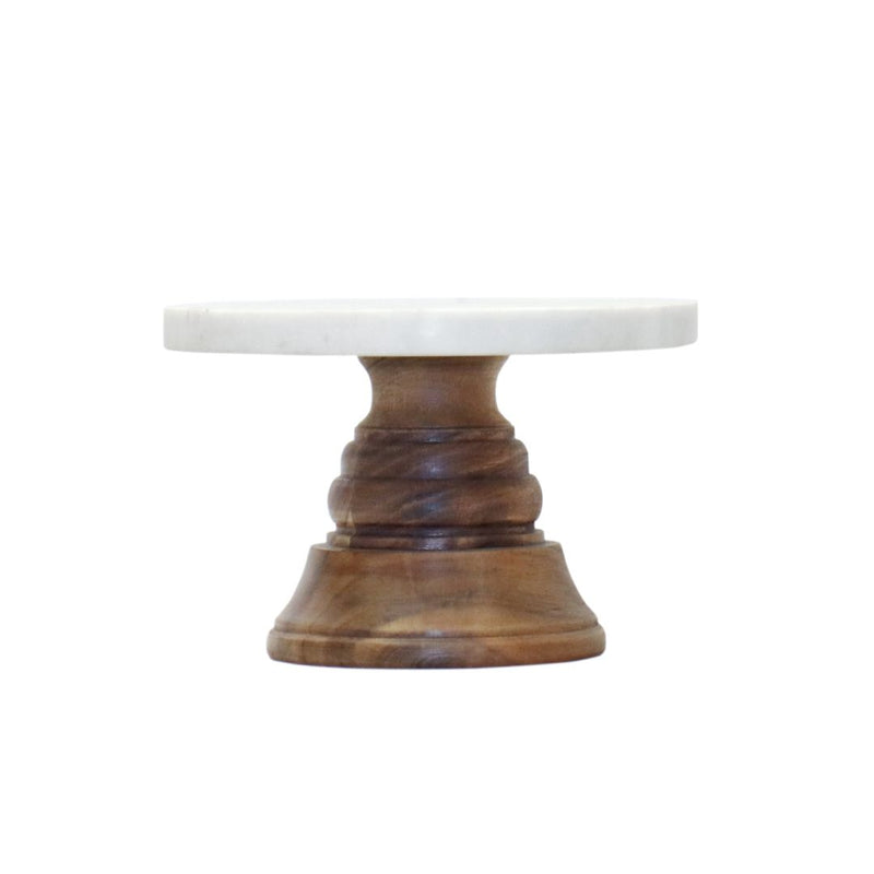 FINAL SALE Round Acadia Wood & Marble Cake Stand