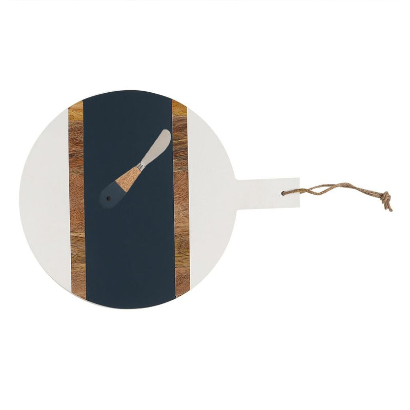 FINAL SALE Mango Wood Round Serving Board with Cheese Knife