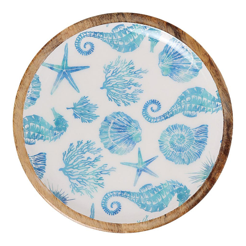FINAL SALE Mango Wood Round Enameled Platter - 3 Sizes