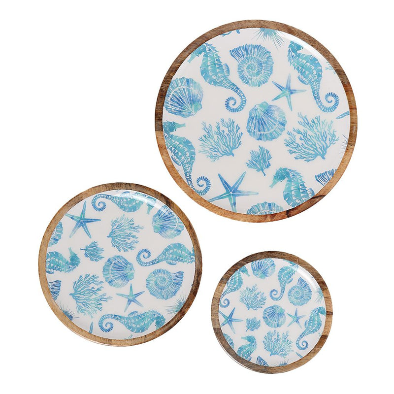 FINAL SALE Mango Wood Round Enameled Platter - 3 Sizes