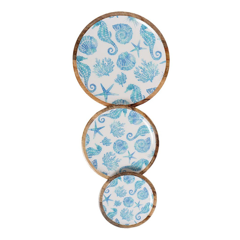 FINAL SALE Mango Wood Round Enameled Platter - 3 Sizes