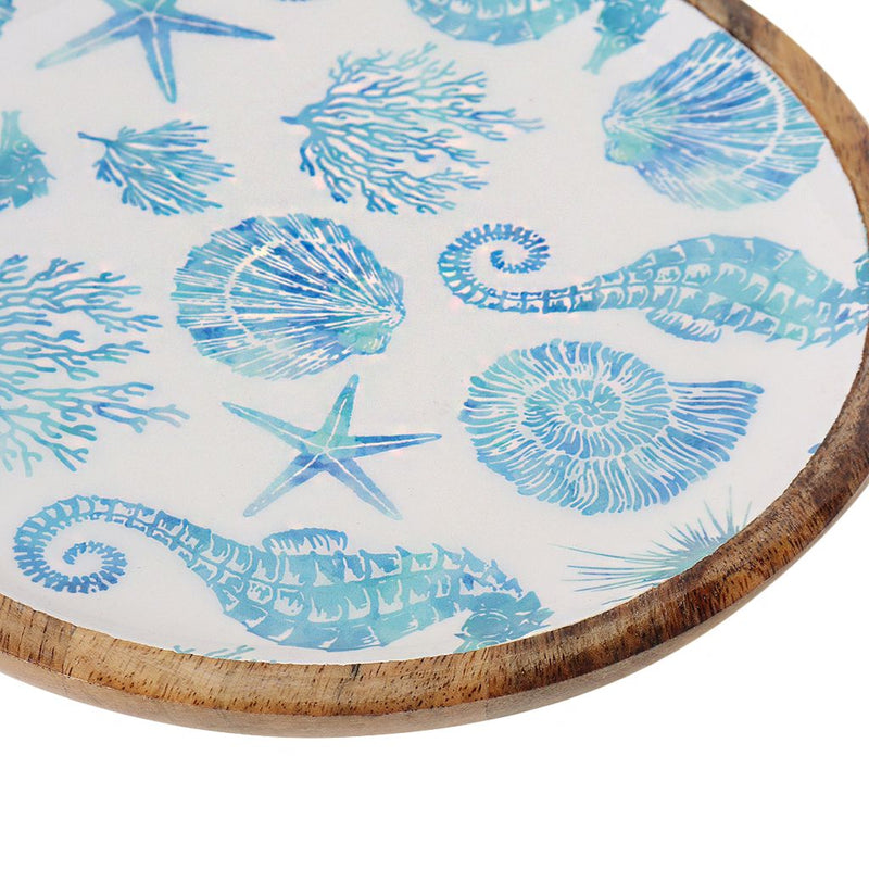 FINAL SALE Mango Wood Round Enameled Platter - 3 Sizes